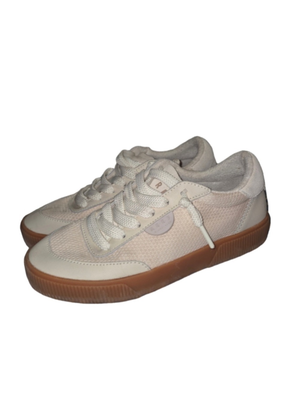 Reef Lay Day Seas Sneakers Women's Size 8 Beige Off White Leather Suede Lace Up - Picture 2 of 9